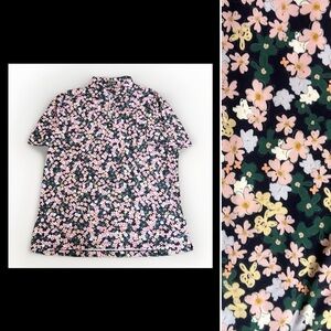 Bad Birdie Playful Floral Golf Polo sz XL :ink Green Black